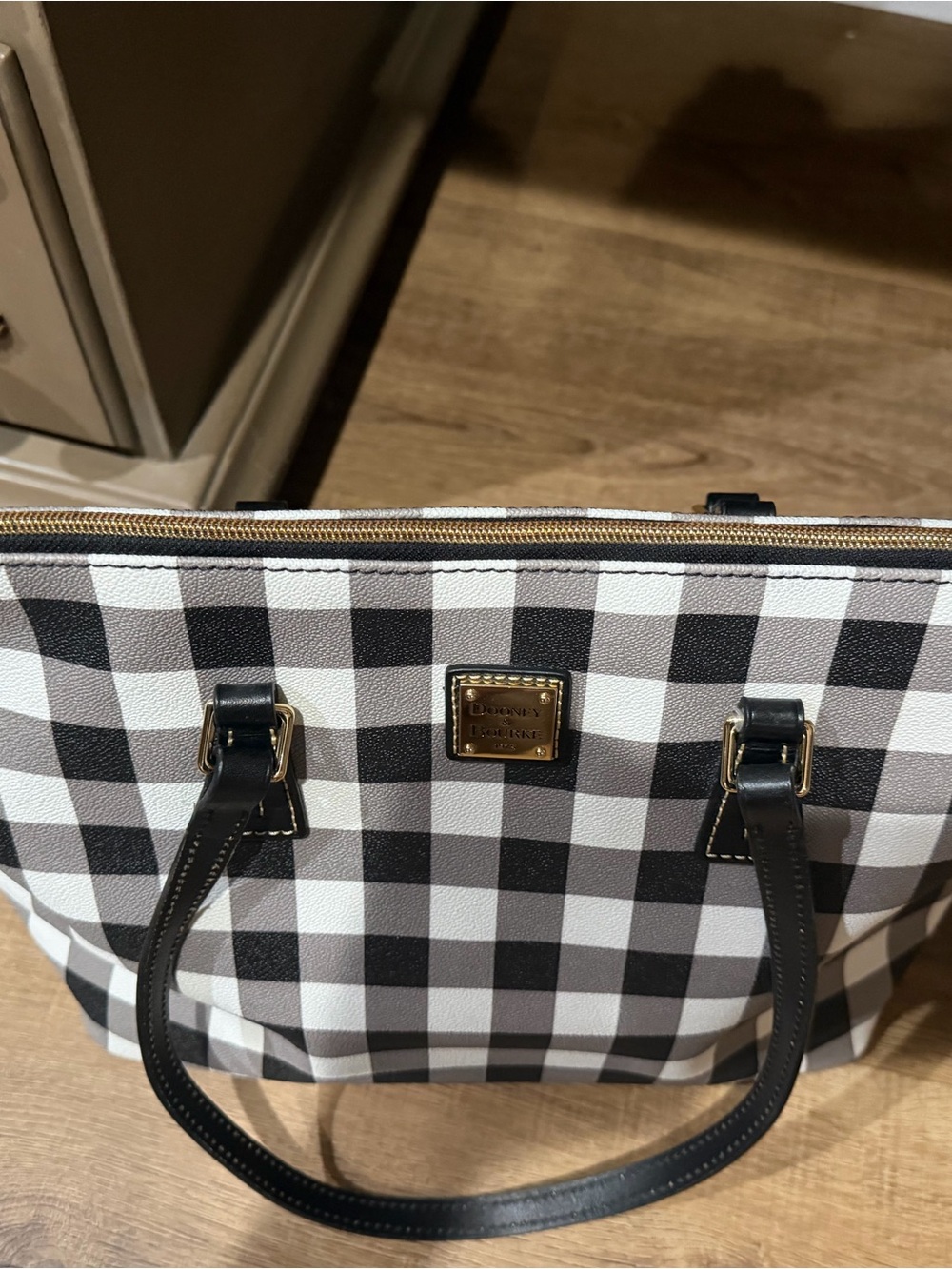 Dooney & Bourke Black and White Gingham Tote - Picture 2 of 6